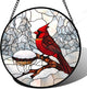 Stained Glass Window Hanging Cardinal Bird Winter Snow Scene 7.8" - Suncatcher Door Garden Sunroom Sun Catcher Home Decor Birthday Christmas for Mom Men Woman Nana