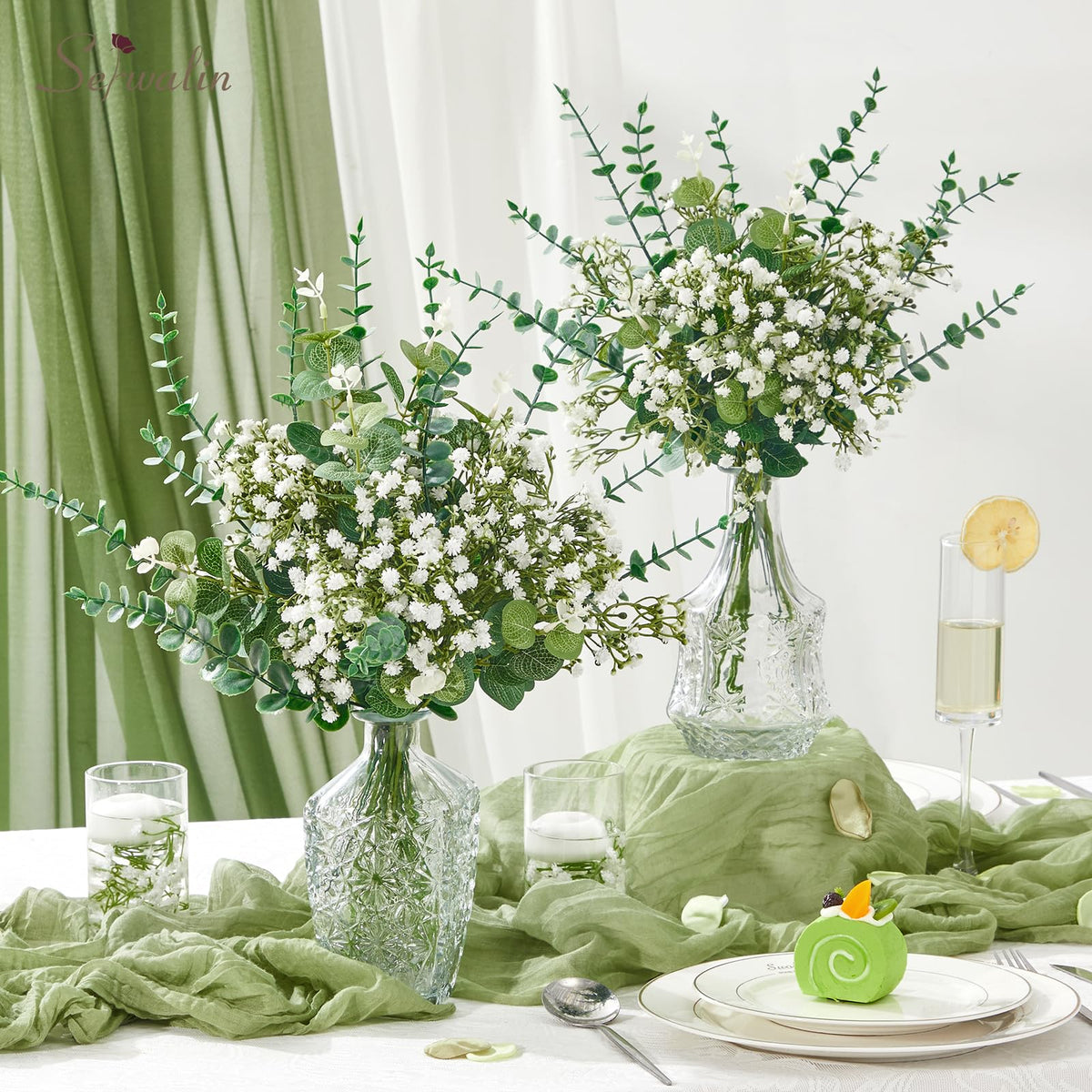 Serwalin 100PCS Mixed Eucalyptus Stems with Baby's Breath Greenery