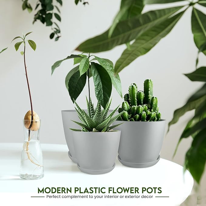 Utopia Home - Plant Pots Indoor with Drainage - 7/6.6/6/5.3/4.8 Inches Home Decor Flower Pots - Pack of 10 Plastic Planters for Indoor Plants, Cactus, Succulents Pot - Grey