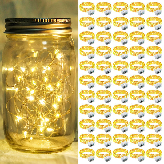 chzk 50 Pack Fairy Lights 7Ft 20 LED Twinkle String Lights 3 Modes Battery Operated Waterproof Firefly Starry for Mason Jar Wedding Birthday Party Table Centerpieces Bedroom Christmas,Warm White