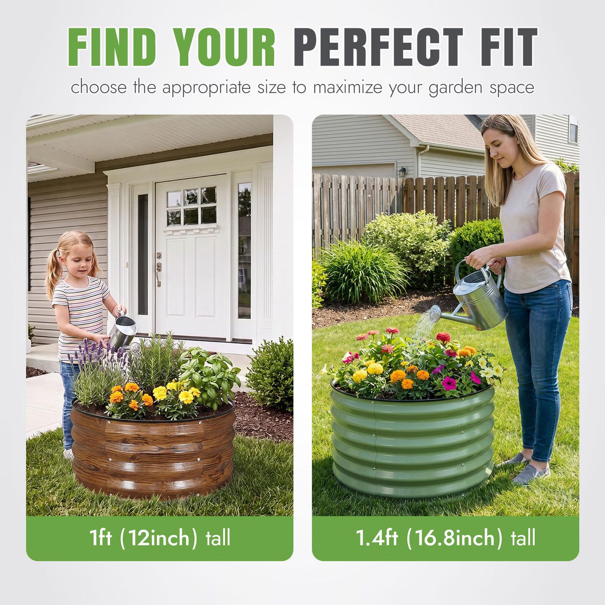 INNO STAGE 3 Pcs Round Galvanized Raised Garden Beds,2x2x1ft Grain
