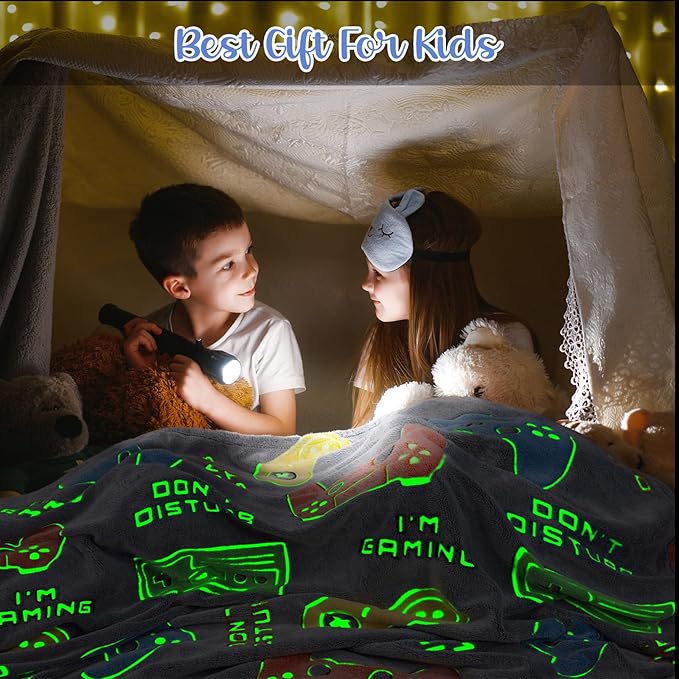 Gaming Blanket Gifts Toys for Boys - Glow in The Dark Game Controller Gamer Throw for Kids Age 1-14 Year Old Teens Child Toddler Son Birthday Christmas Valentines Easter Party Favors Presents 50"x60"
