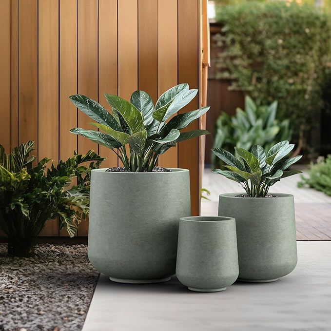 Kante 15.3"+11.6"+8.2" Dia Round Concrete Planter, Large Outdoor Indoor Planter Pots Containers with Drainage Holes and Rubber Plug for Home Garden Patio, Mint Green