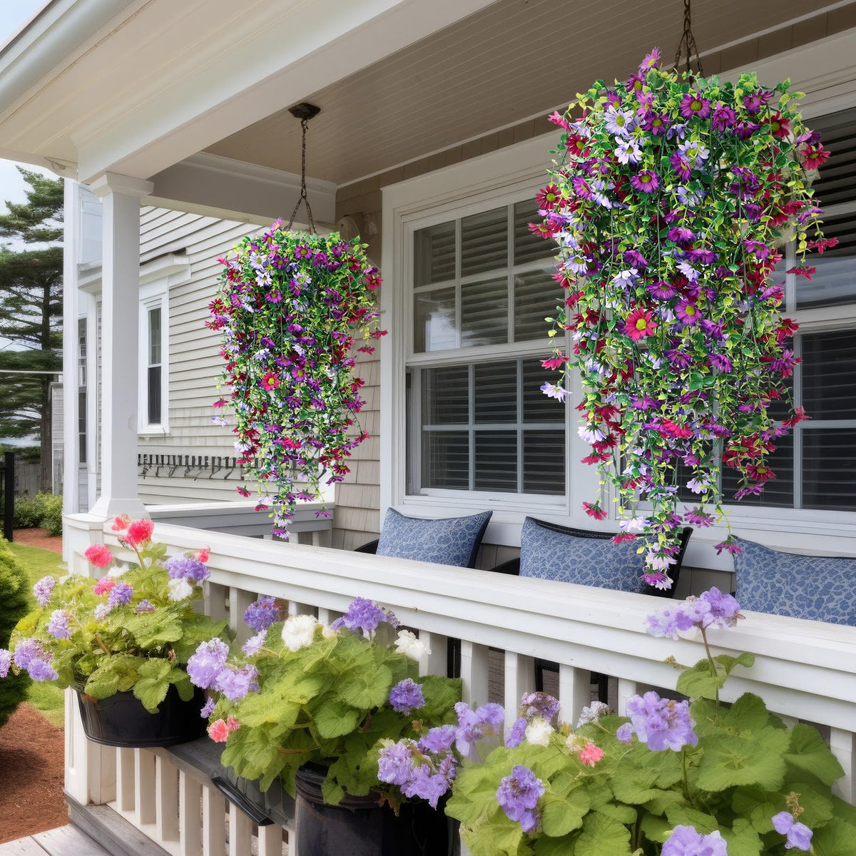 FineCheer 6 Pcs Fall Artificial Hanging Flowers Outdoor, Elegant Color