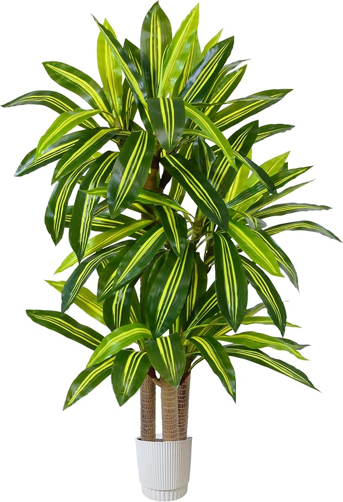 Artificial Dracaena Tree 5ft, Fake Yucca Plant with White Planter and Lifelike Leaves, Faux Dracaena Tall Floor Trees for Home Office Garden Décor