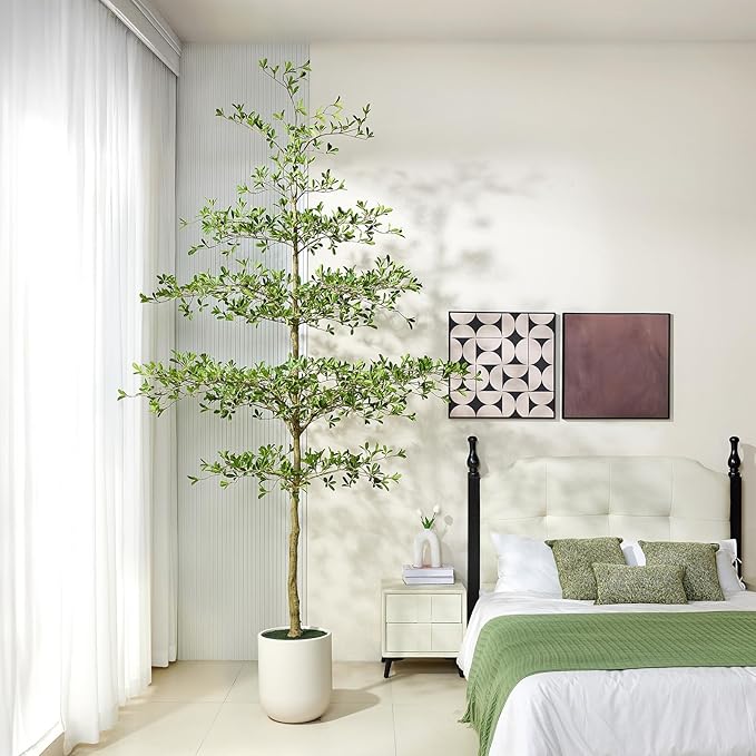 10FT Artificial Black Olive Tree Indoor with White Planter – Tall Luxury Faux Olive Tree, Mediterranean Architectural Statement Decor for Living Room & Office,VN232