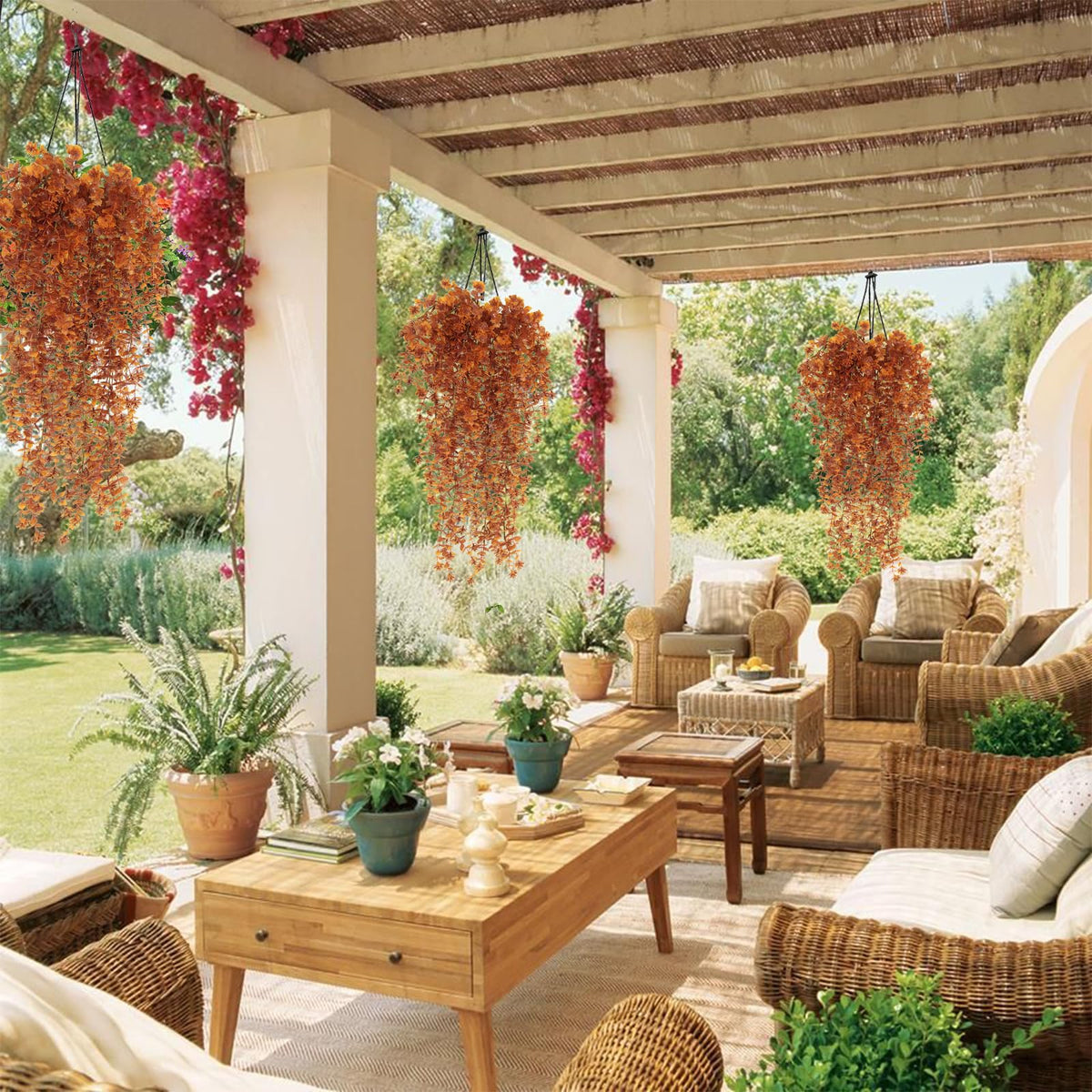 RECUTMS Fall Flower Artificial Brown Hanging Plant Outdoor Autumn Decor 3Pc