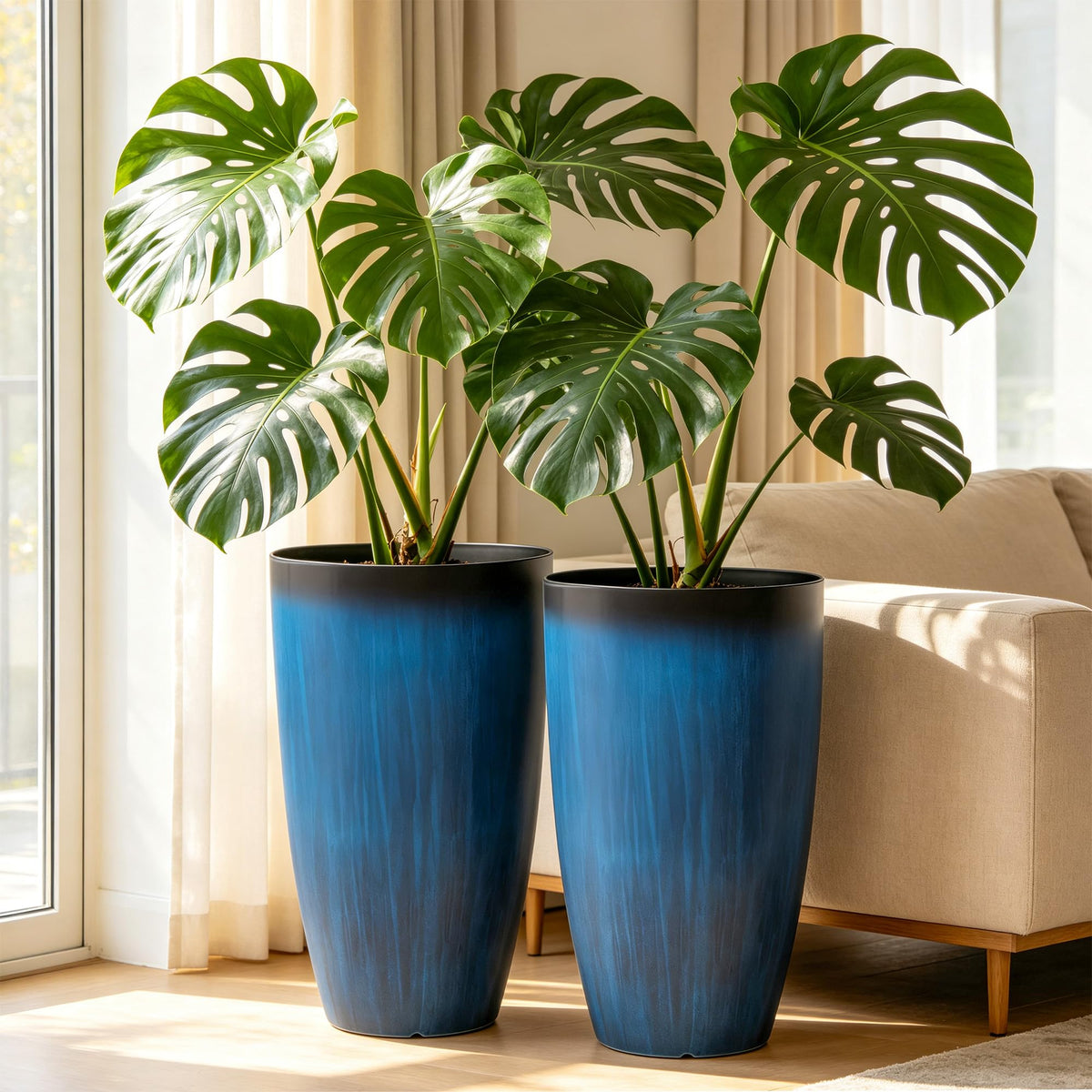 Autodaya 24" Large Tall Outdoor Planters Set of 2, Faux Ceramic Flower Pots