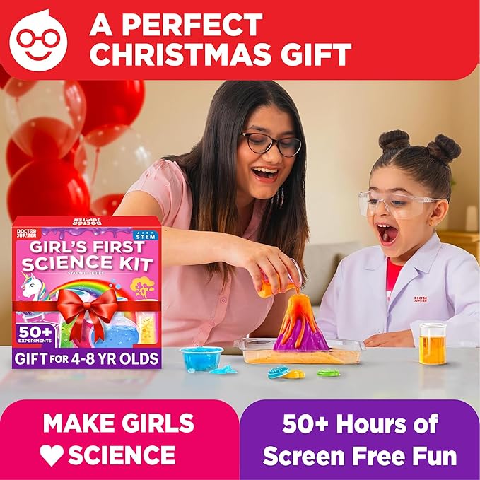 Doctor Jupiter Girls’ First Science Kit for Kids Ages 4-5-6-7-8 | Christmas, Birthday Gift Ideas for 4+ Year Old Girls | STEM Toy Kit with 50+ Experiments | Learning & Educational Projects