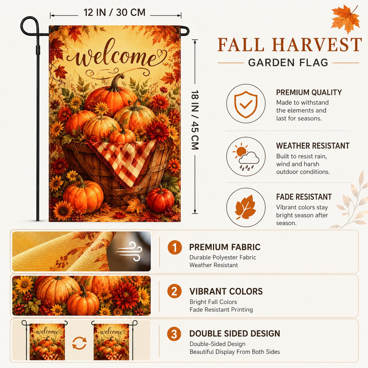 Fall Decor - Fall Welcome Thanksgiving Pumpkin Garden Flag