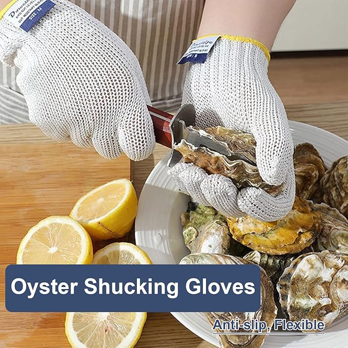 Dowellife Level 8 Reinforced Cut Resistant Gloves, Food Grade, Knife Safety Gloves for Meat Cutting, Oyster Shucking, Fish Fillet, Kitchen Slicing Carving(Pack of 2, Medium)