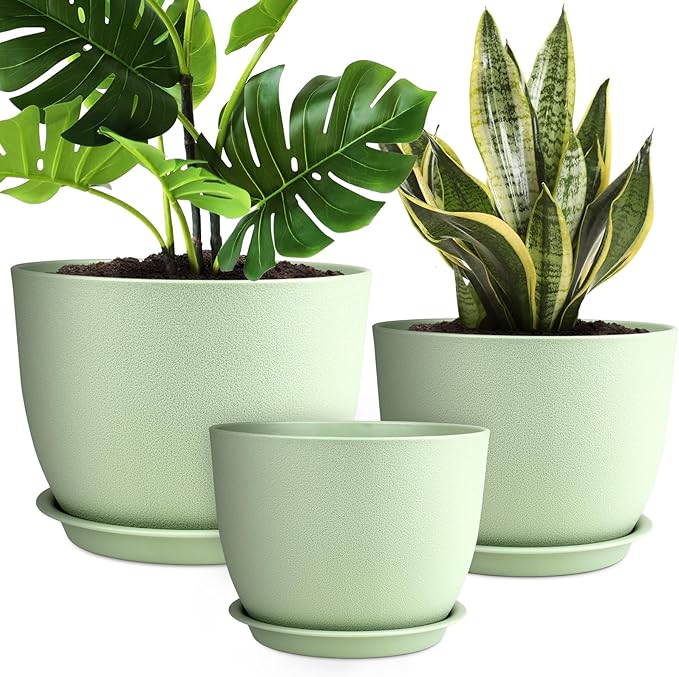 YNNICO Plant Pots 12/10/9 inch Set of 3, Flower Pots with Multi Mesh Drainage Holes, Large Planters for Indoor Outdoor Garden Plants and Flowers. (Green)