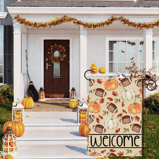 ZAEW Football Pumpkin Fall Garden Flag Double Sided Yard Decor 12x18In
