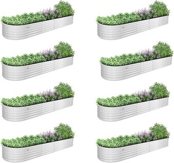 A ANLEOLIFE 8 Pcs 12X3X1.5 ft Oval Extra Large Galvanized Raised Garden Beds Outdoor for Planting Vegetables Flowers Herb, Antique White