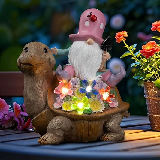 Solar Gnomes Outdoor Turtle Garden Statue for Yard with Outdoor Decorations for Patio Mom Gift
