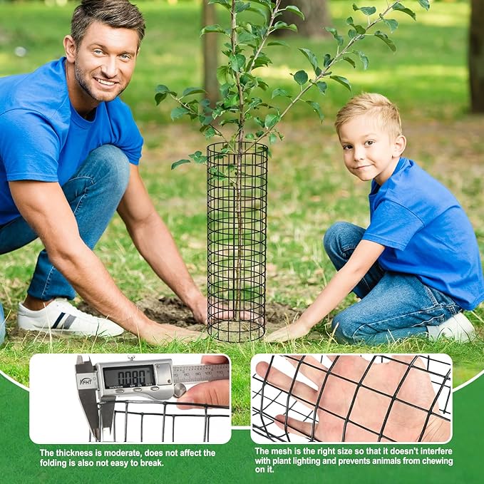 6Pcs Metal Tree Trunk Protector Guard, 48” × 13.7" Mesh Tree Guard with 30 Pcs Ties, 1 Pair of Gloves, 16 Ground Stakes for Tree Protectors from Deer Mowers Trimmers