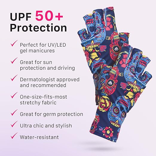 ManiGlovz - The Original UPF 50+ UV Light Protective Nail Gloves and Anti UV Fingerless Gel Manicure Gloves for Women, Also Provides Sun Protection