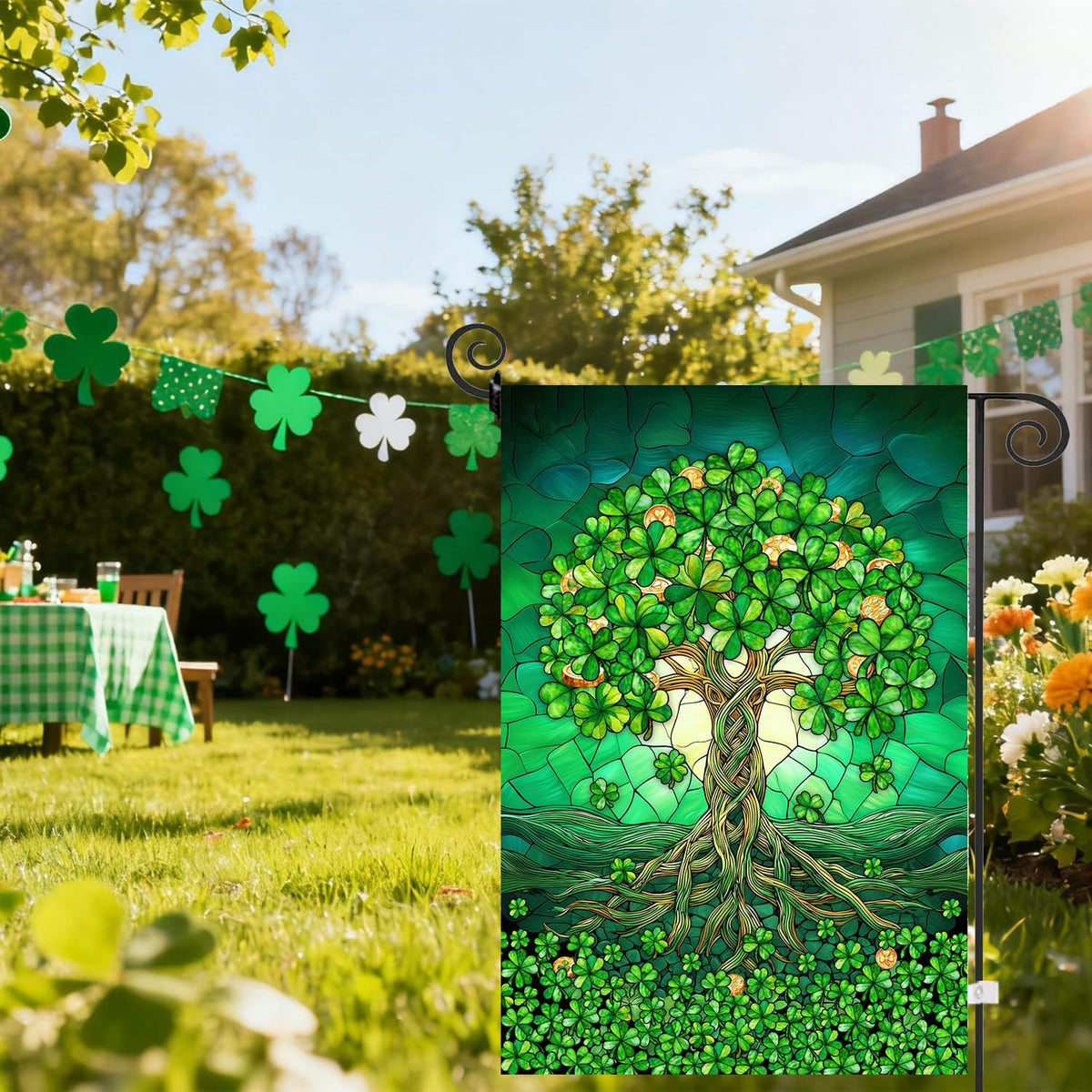 St Patricks Day Garden Flag 12x18 Double Sided Outside Shamrock Clover Tree Life Welcome Holiday Yard Signs for Saint Patrick Spring Outdoor Decorative