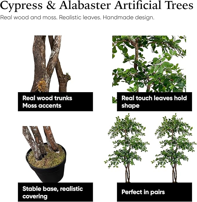Cypress & Alabaster Handmade 6.5ft 3-Tier Italian Black Olive Leaf Artificial Tree with Ethically Sourced Real Wood Trunks, Hypoallergenic, 6.5-Foot, Green
