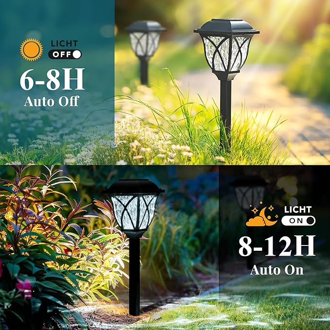 GIGALUMI Solar Lights Outdoor Waterproof, 6 Pack LED Solar Garden Lights, Outdoor Decorations, Garden Decor for Yard, Patio, Landscape, Planter, Walkway (Cold White)