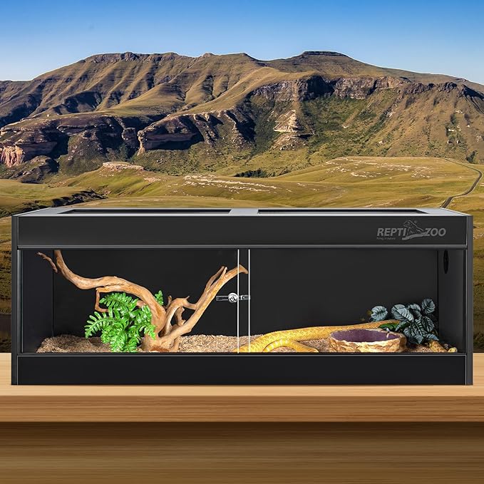 REPTI ZOO 68 Gallon PVC Reptile Terrariums, 48x18x18 Reptile Tanks Enclosure for Bearded Dragon Ball Python Snake Gecko, PVC Reptile Lounge Habitat with Glass Sliding Door & Top Screen Ventilation
