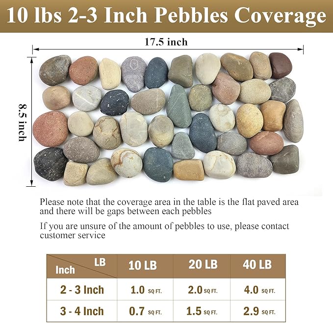 FANTIAN 5 lbs Natural Aquarium Rocks, 2-3 Inch Large Pebbles.Decorative River Rocks for Plants, Fish Tank, Garden, Paving, Fountain, Walkways and Outdoor Landscaping