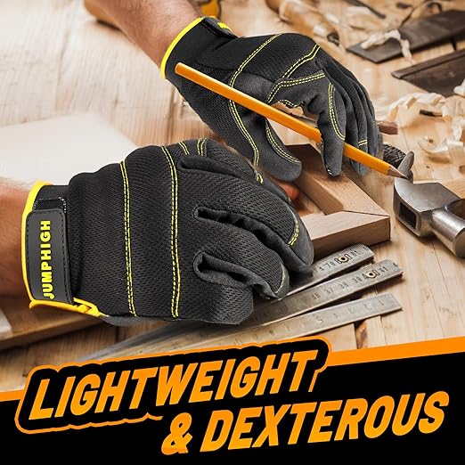 JUMPHIGH Work Gloves for Men 2 Pairs, Multi-Functional Light Duty Mechanic Gloves, Outdoor, Garden, Performance Fit, Touch Screen, Abrasion Resistant (XL)