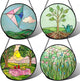 Stained Glass Window Hanging 4 Pcs Set Pink Green Spring Saplings Flowers 7.8" - Suncatcher Door Garden Sun Catcher Home Decor Mother's Day for Woman Nana Mom Men
