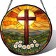 JOSUMALY Christian Gifts for Women - Cross Stained Glass Window Hanging Easter Daisy Natural Landscape Sun Catcher Garden Religion Decor Mother's Day Catholic Gift for Men Grandma Mom Her Nana 9.8"