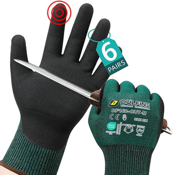 DULFINE ANSI A4 Cut Resistant Work Gloves for Men,6 Pairs Pack.Touchscreen Micro Nitrile Coated,Anti-Slip & Durable for Construction, Wood Cutting,Glass Factory Industrial Use(XX-Large)