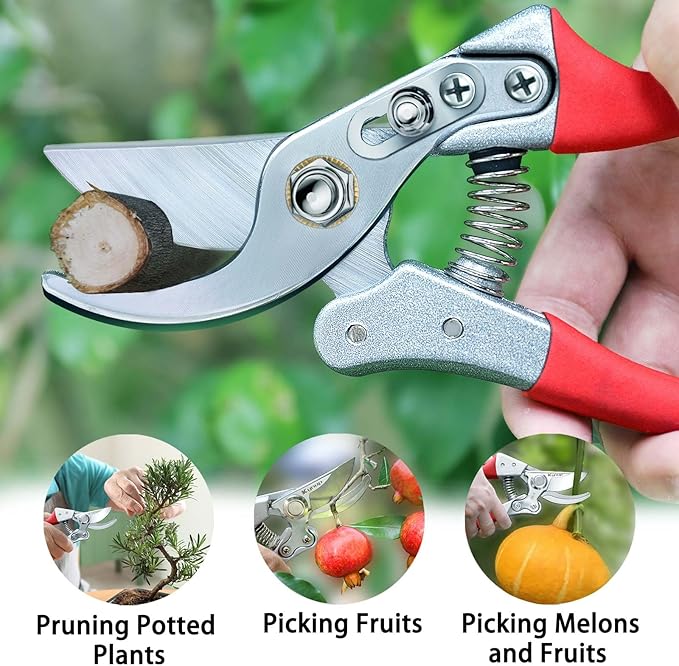 Kynup 2Packs Pruning Shears for Gardening, Garden Shears Scissors Heavy Duty, Bypass Pruner Hand Shears, Tree Trimmers Secateurs, Garden Clippers for Plants, Hedge Shears, Garden Tools (Red)