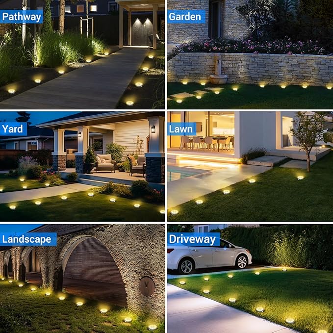 Peasur Mini Solar Ground Lights Outdoor, 12 Pack Flat Solar Powered Disc Lights, IP68 Waterproof, Anti-Rust, Landscape Lighting for Pathway Garden Yard Lawn Walkway Landscape Driveway, Warm White