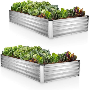 Plant & Plot Galvanized Raised Garden Beds Outdoor // 6×3×1 ft (2-Pack) Planter Raised Beds for Gardening, Vegetables, Flowers // Large Metal Garden Box // Patented Tool-Free Design (Silver)