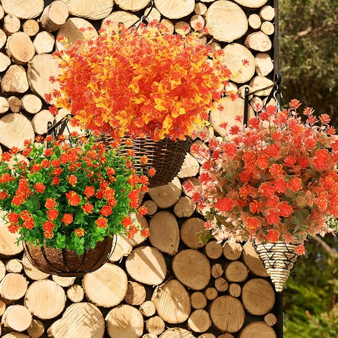 ArtBloom 24 Bundles Artificial Fall Flowers No Fade Faux Autumn Plants, Fake Indoor Outdoor Greenery for Thanksgiving Christmas Wedding Party Home Garden Fireplace Décor (Tangerine)