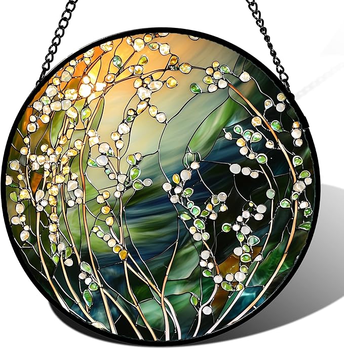 AMDERVEN Stained Glass Suncatcher, Yellow Green Gradient Flower Sun Catcher Plants Stain Glass Window Hanging Decoration Mother's Day Birthday Gifts for Women Men Mom and Nana 7.8 in
