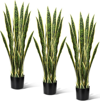 Crowye 3 Pack 3.15 Ft Tall Artificial Snake Plant Faux Sansevieria Plant Large Fake Snake Bulk in Pot for Home Office Housewarming Gift