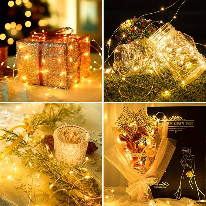 【10 Pack】Fairy Lights Battery Operated with Timer, 7FT 20LED String Lights Waterproof Silver Wire Fairy Light Battery Powered Twinkle Lights for Bedroom Christmas Wedding Indoor Party Decor Warm White