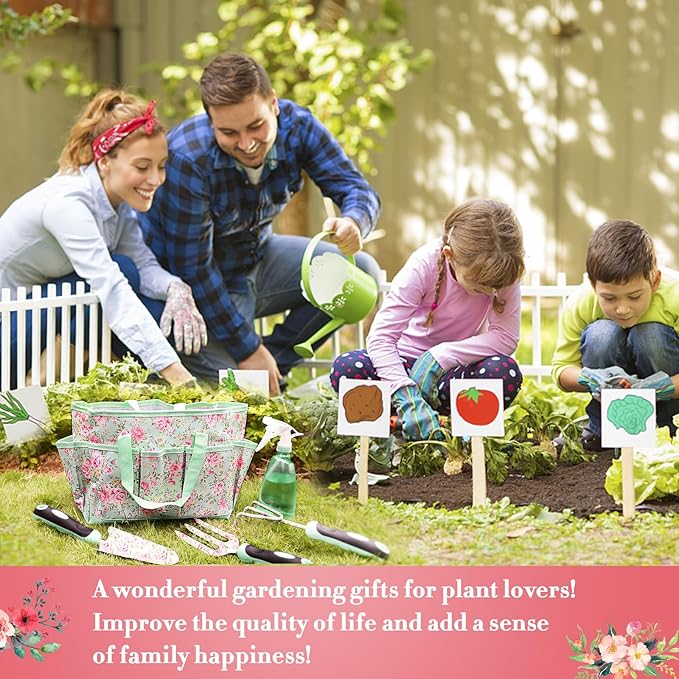 Garden Tools Set, Carsolt 11 Pcs Heavy Duty Floral Gardening Tools Kit with Non-Slip Rubber Handle, Special Gardening Gifts for Women Birthday Box