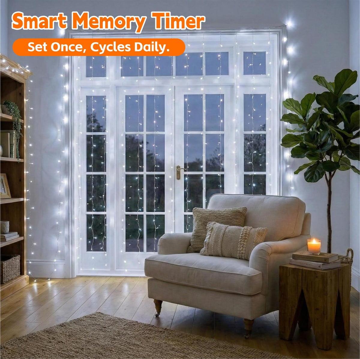 SINAMER Curtain String Light, 200LED 6.6x6.6ft, Remote & 8 Modes, USB