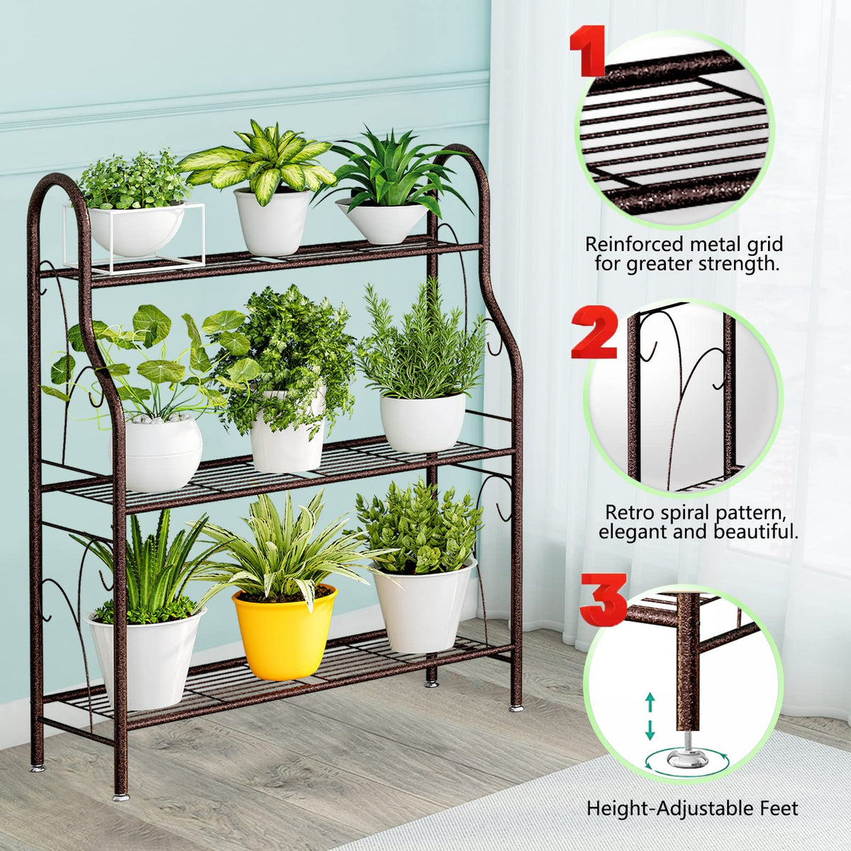 SORCEDAS 3 Tier Metal Plant Stand Indoor Outdoor Corner Flower Shelf