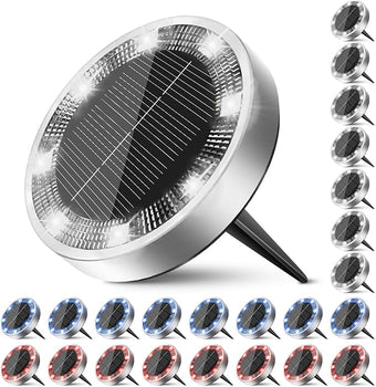 Peasur Solar Ground Lights Outdoor, 24 Pack Flat Solar Powered Disc Lights, IP68 Waterproof, Anti-Rust, Landscape Lighting for Pathway Garden Yard Lawn Walkway Landscape Driveway, Red+Blue+Cool White