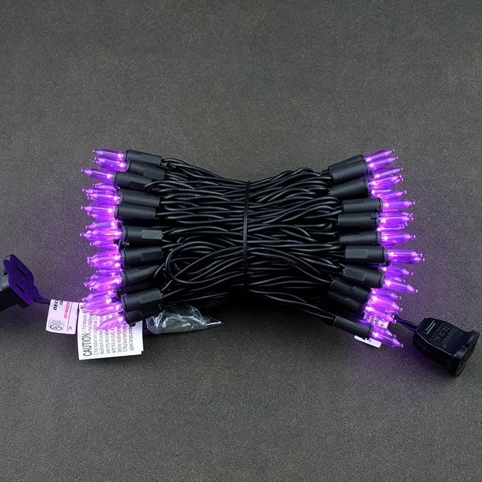 YULETIME Purple LED Christmas Lights with Black Wire, 33 ft 100 Count UL Certified Commercial Grade Halloween String Light Set (Purple - Black Wire)