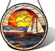 DASTOLL Stained Glass Window Hanging, Sun Ocean Sailboat Seagull Abstract Suncatcher Diamond Glass Panel Sun Catchers Decor for Birthday for Women, Men, Wife, Aunt, and Mom 6.3 in