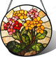 AMDERVEN Stained Glass Window Hanging, Yellow Red Flowers Sun Catcher for Window Door Home Decor Green Plant Suncatcher Christmas Mother's Day Birthday Gifts for Women Men Mom and Nana 15 in