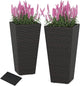 Giantex Set of 2 Outdoor Wicker Flower Pot, 30 Inch Tall Planters with Drainage System, PE Rattan Flower Pots, Indoor Outdoor Decoration for Front Porch Balcony Entryway, Dark Brown