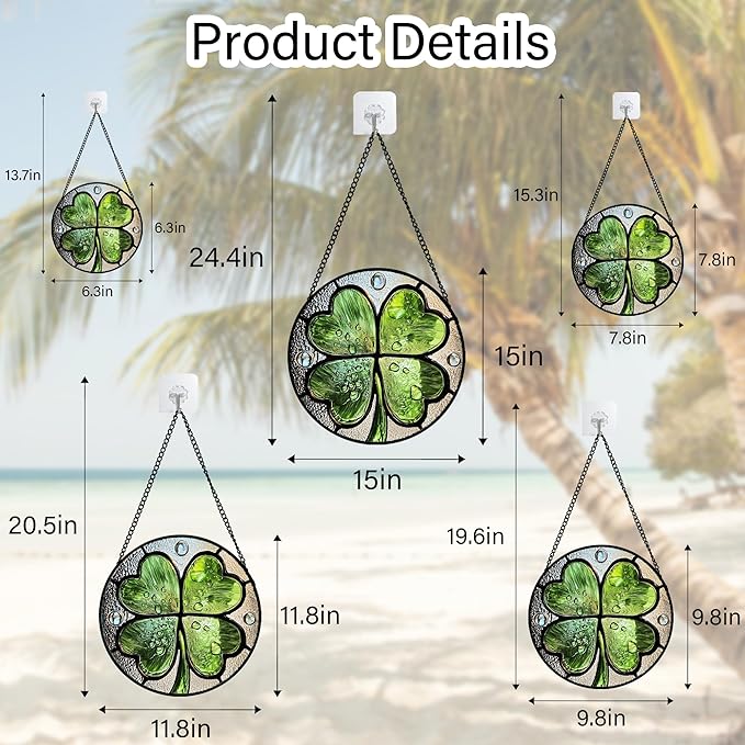 AMDERVEN Stained Glass Window Hanging, Green Silver 4 Leaf Clover Sun Catcher for Window Door Home Decor Plant Suncatcher Christmas Mother's Day Birthday Gifts for Women Men Mom Nana 7.8 in
