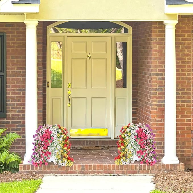 Playieer Artificial Hanging Flowers for Outdoors Faux Plants for Spring Summer Decoration,6 Bundles UV Resistant Realistic Silk Flowers Indoor Outside Garden Porch Patio Balcony Yard Farmhouse