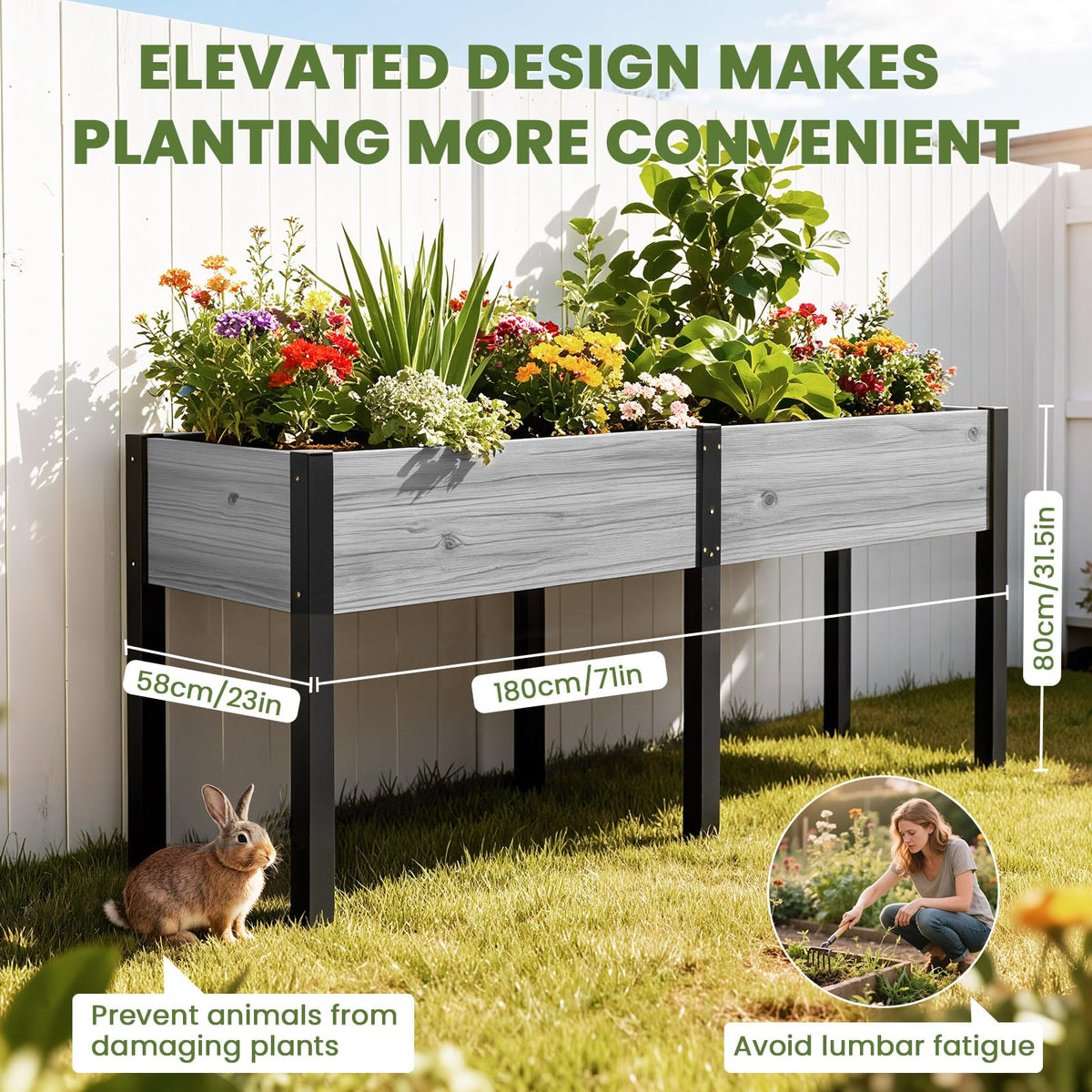 SUNYRISY Dual Wooden Raised Garden Bed Outdoor with Metal Legs