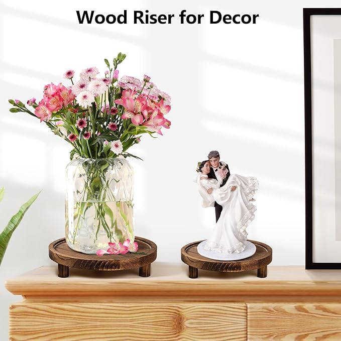 3 Pcs Wood Plant Stand Indoor , Round Wooden Risers for Decor 6/8/10" Wooden Display Stand Flower Pot Holder Small Planter Stand, Display Stand for Succulents, Home Decor(Natural)