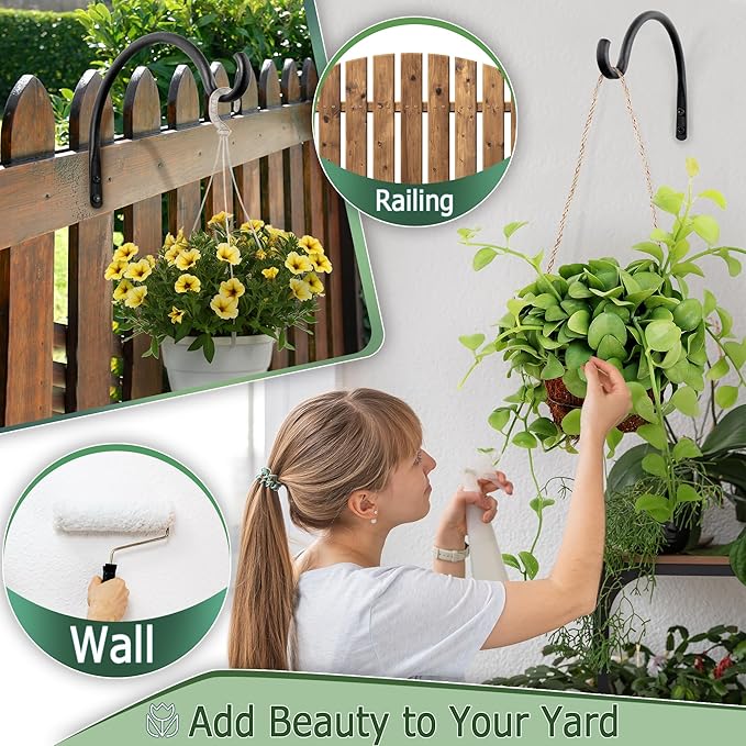 AJART Hanging Plant Hanger Outdoor: 8-Inch Bird Feeder Wall Hooks - Rust-Resistant Plant Bracket Hook for Hanging Flower Baskets